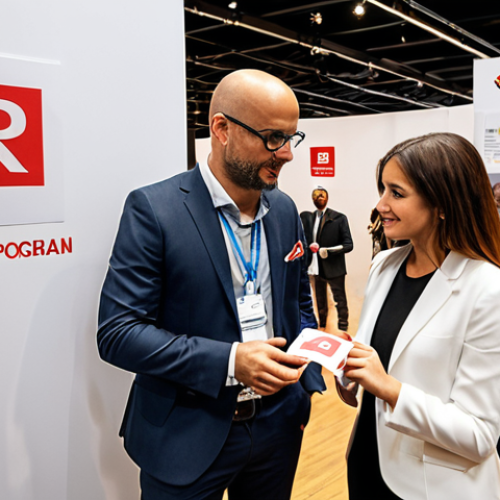 Home 17 ** A modern professional networking event in Milan, focused on the supply chain industry. Include diverse professionals exchanging business cards, a backdrop with company logos, and a sense of opportunity and career advancement.
**