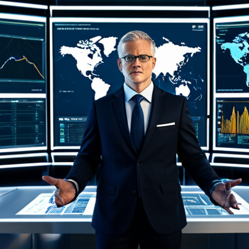 Home 8 A professional supply chain manager, fully clothed in a modest business suit, stands in a sophisticated, high-tech operations control room. Large, luminous screens display intricate global logistics maps, real-time data streams, and predictive analytics dashboards. The manager is focused, with a natural pose, interacting with a transparent touchscreen showing a secure blockchain ledger. The environment is clean, well-lit, and futuristic. Perfect anatomy, correct proportions, natural body proportions, well-formed hands, proper finger count, safe for work, appropriate content, professional photography, high quality, realistic.