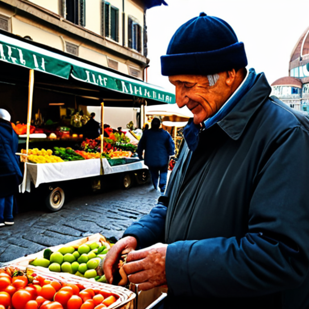 **
"A bustling marketplace in Florence, Italy. Vendors in appropriate attire are selling fresh produce, flowers, and local crafts. The Duomo is visible in the background. Warm, natural light. Professional photography, safe for work, fully clothed, modest, family-friendly, perfect anatomy, correct proportions, natural pose, well-formed hands, proper finger count, natural body proportions."
**