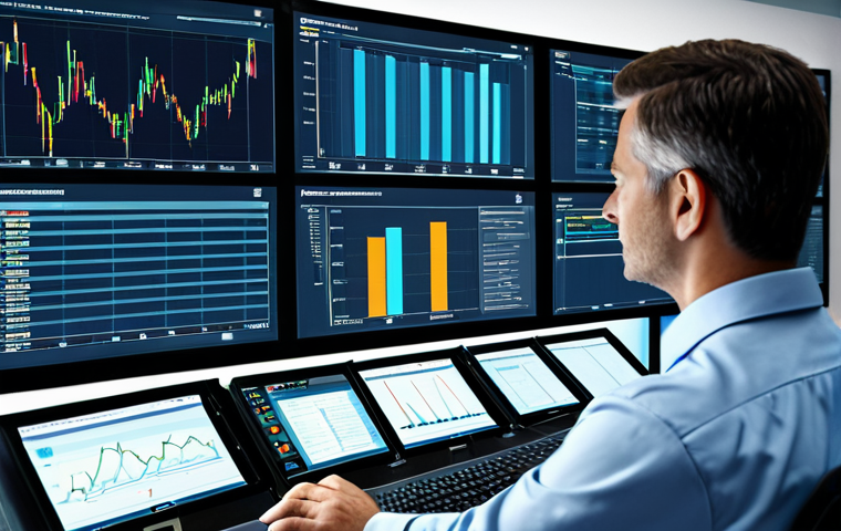 SCM에서의 빅데이터 활용 - "A logistics manager in a modern control room, analyzing real-time supply chain data on a large scre...