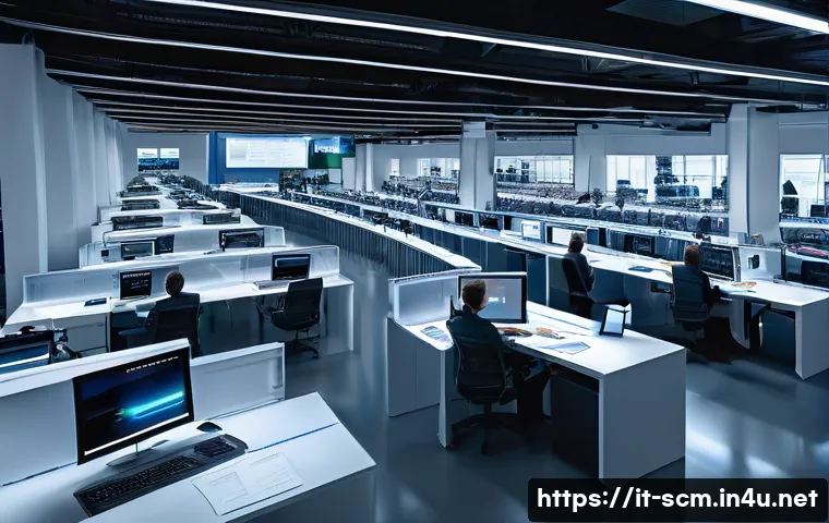 공급망관리에서의 비효율 제거 - **Prompt for Process Streamlining and Digital Transformation:**
"A vibrant, modern factory floor...