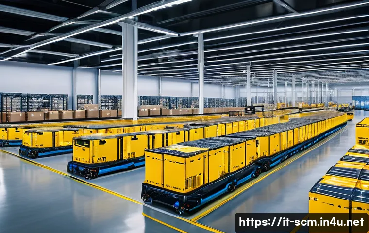 SCM와 글로벌 물류 최적화 사례 - **Prompt 1: Modern Italian Logistics Hub with Advanced Automation**
"A brightly lit, futuristic ...