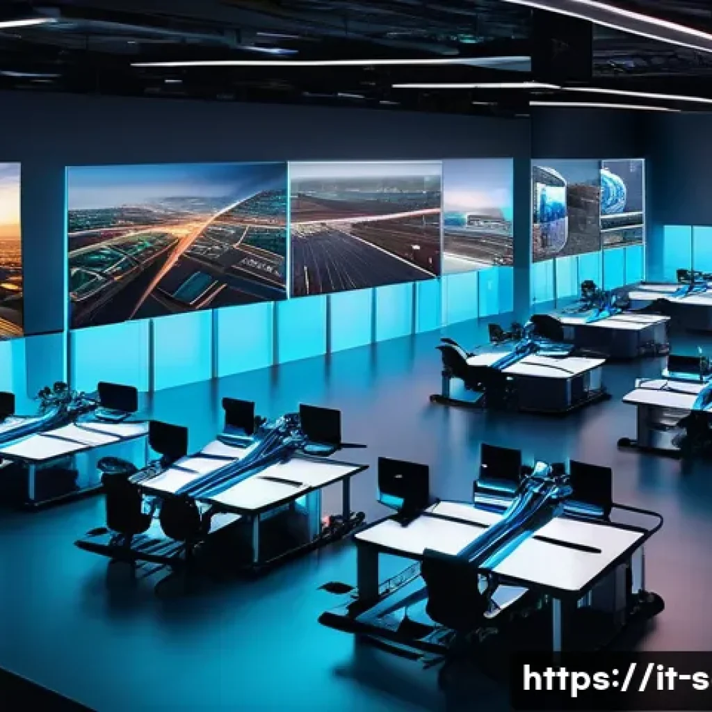공급망관리와 다양한 산업의 협업 사례 - A vibrant, futuristic logistics hub at dusk, showcasing the seamless integration of Artificial Intel...