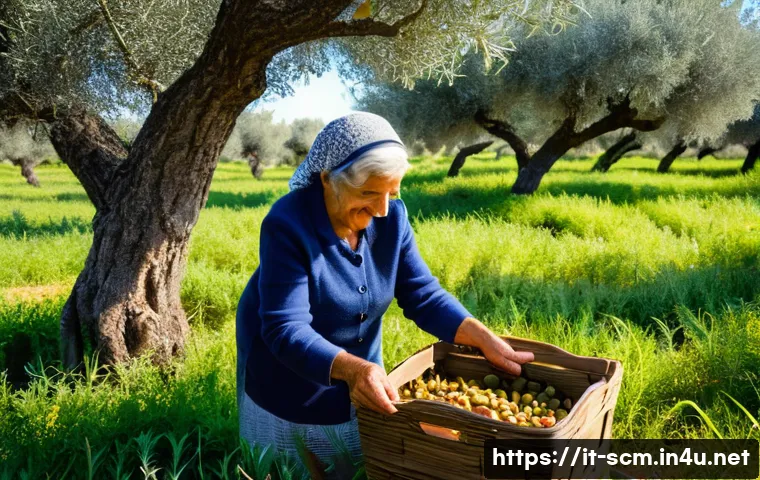 공급망관리와 CSR 활동 사례 - **"Authentic Italian Olive Harvest with Transparent Origins."**
    Prompt: A wide shot capturing a ...