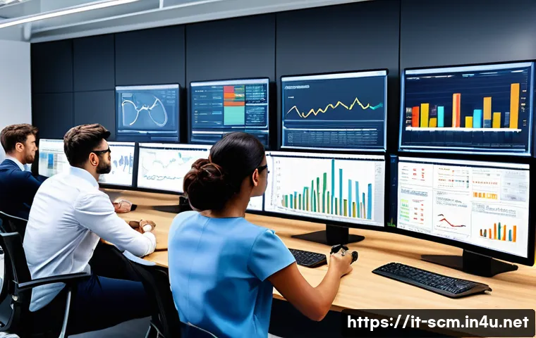 공급망관리에서의 시간 관리 비법 - A modern Italian supply chain control room featuring a team of diverse professionals analyzing detai...
