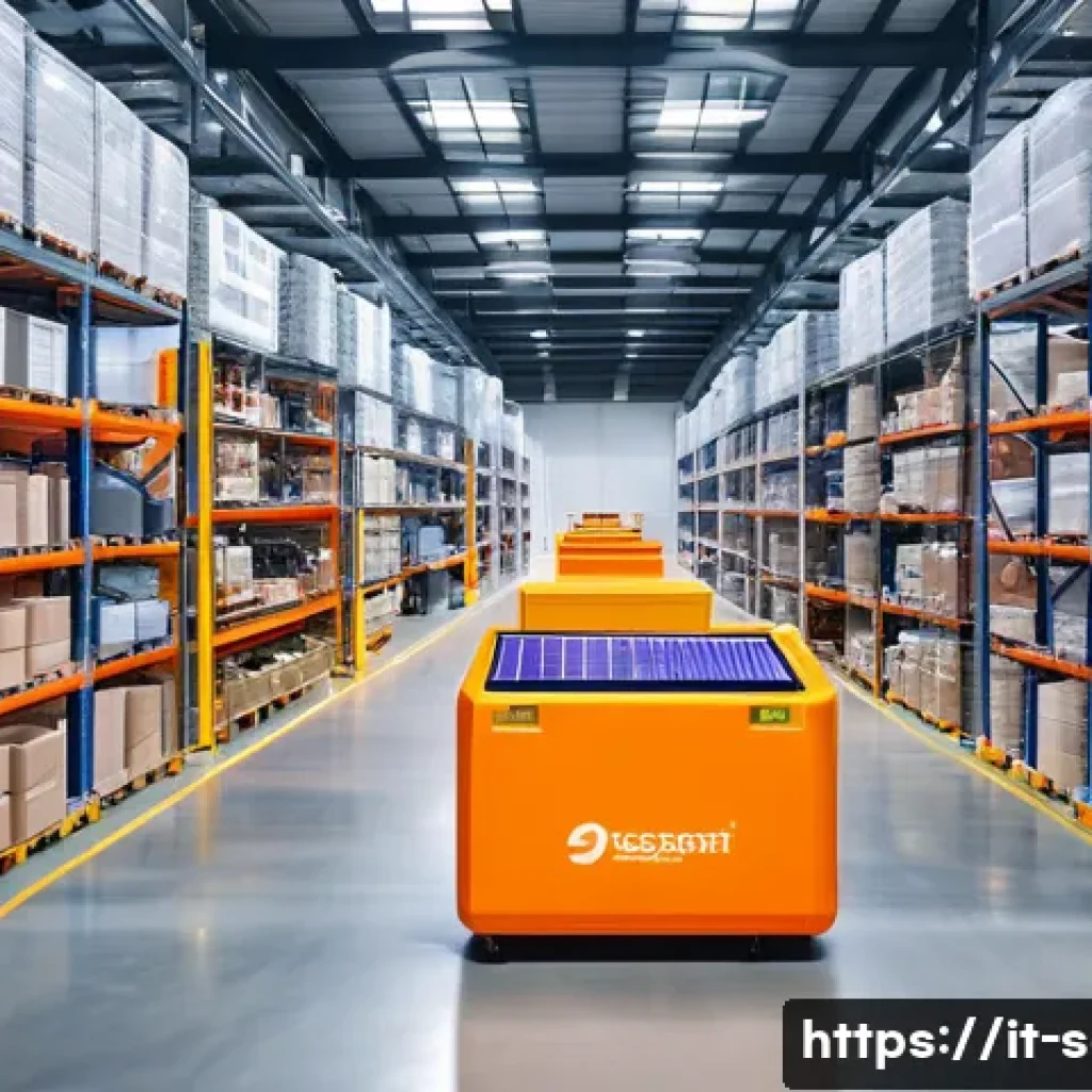 공급망관리와 기술 혁신의 연결 - A modern Italian warehouse interior bustling with collaborative robots and human workers wearing saf...