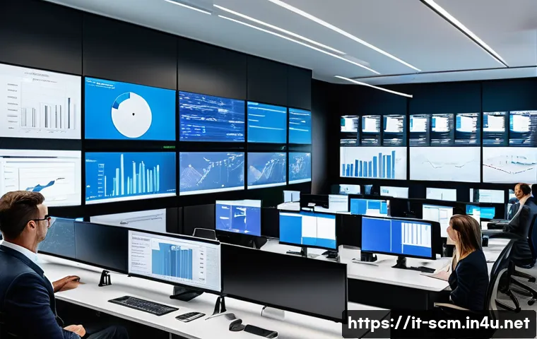 공급망관리 직무별 역할과 책임 - A modern supply chain operations room in an Italian corporate office, featuring diverse professional...