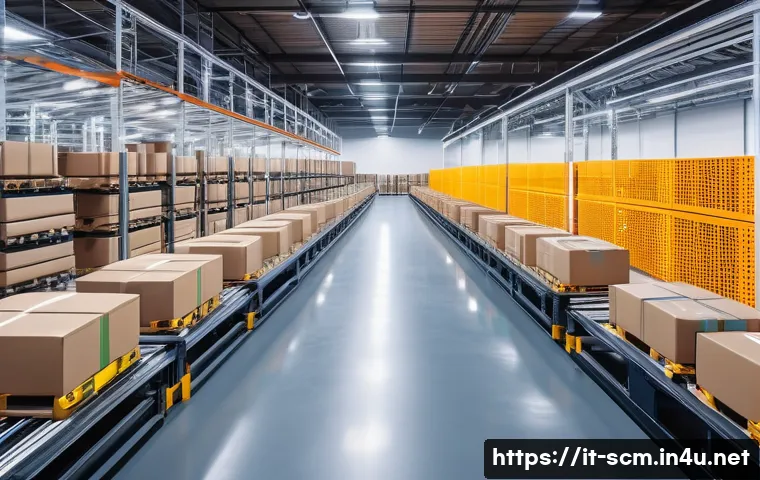 SCM 전문가 인터뷰와 경험 공유 - A high-tech modern warehouse interior with advanced automation and robotics in action: sleek robots ...