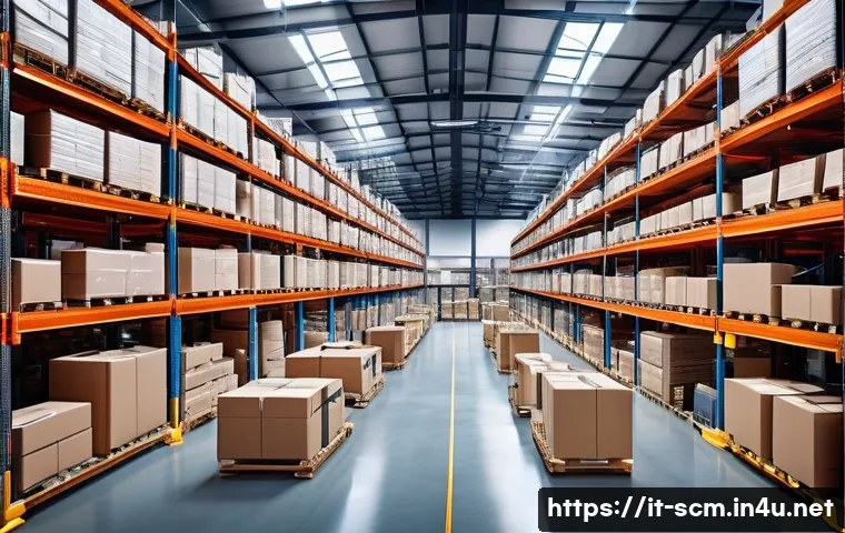 공급망관리의 미래와 전망 - A modern Italian warehouse interior featuring collaborative robots and drones actively picking and p...