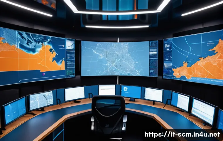SCM 관련 최신 기술 동향 - A photorealistic, ultra-detailed command center inside a modern Milan logistics hub: a semicircular ...