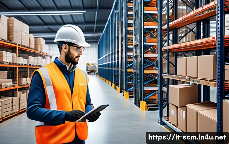 공급망관리와 기술 기반 문제 해결 사례 - A modern Italian warehouse scene featuring collaborative robots working alongside human operators we...