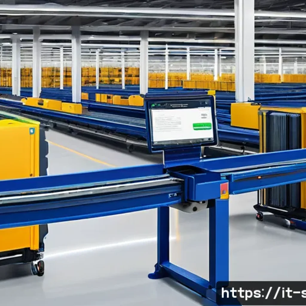 SCM에서의 혁신 사례 연구 - A modern Italian warehouse interior featuring advanced AI-driven automation systems: robotic arms so...