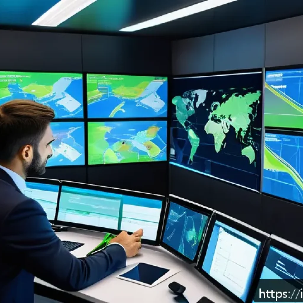 공급망관리와 협력업체 관리 - A modern Italian logistics control room bustling with activity: multiple large digital screens displ...