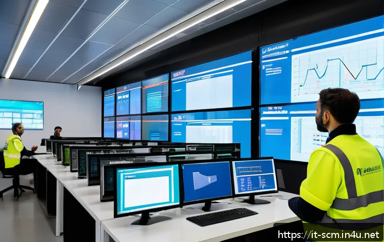 공급망관리와 업계 표준 준수 - A modern Italian supply chain control room featuring diverse professionals monitoring multiple digit...