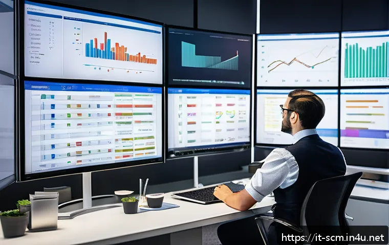 공급망관리 연봉 협상 성공 스토리 - A professional Italian supply chain manager in a modern office setting, analyzing salary charts and ...