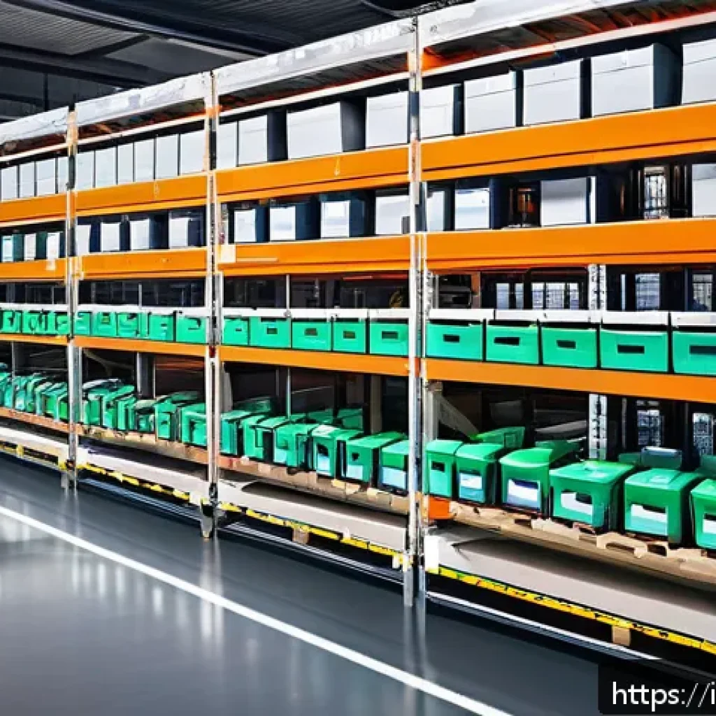 공급망관리와 재고 최적화 사례 - A modern Italian warehouse scene showcasing collaborative robots and human workers efficiently manag...