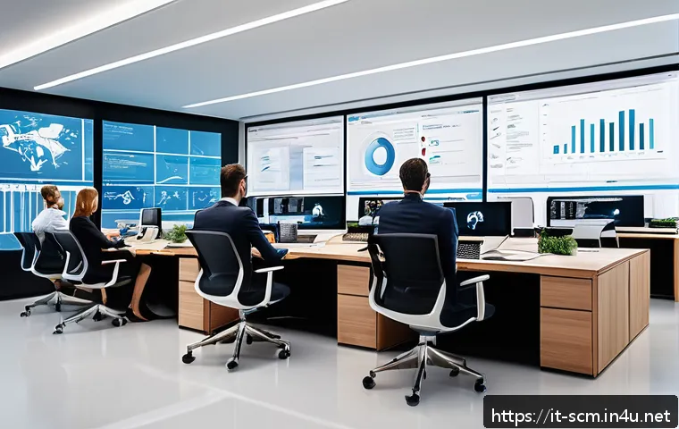 SCM 실무에서의 성공적인 협업 사례 - A modern Italian fashion company’s supply chain control room featuring a diverse team of professiona...