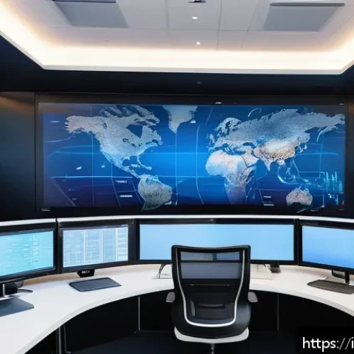 Home 31 공급망관리에서의 리더십 향상 - A modern supply chain control room with diverse professionals analyzing real-time data on multiple l...