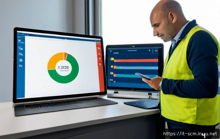 공급망관리 실무에서의 글로벌 표준 적용 - Photorealistic Italian supply chain manager in a modern logistics control room near the Port of Geno...