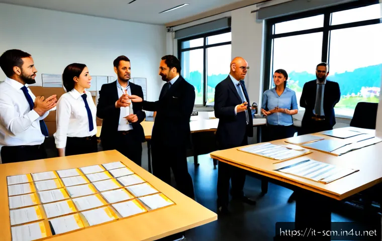 Home 17 공급망관리 실습 사례 분석 - Photorealistic supply chain management workshop in a modern Italian logistics office, diverse team o...